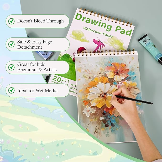 3-Pack Watercolor Set 5"x5"-5"x7.5"-8"x11"-Drawing Paper Pad,Spiral Bound, 20 Sheets 140lb/300gsm Watercolor Paper Pad, Watercolor Sketchbooks for Artist Supplies, Painting, Drawing and Art Journals