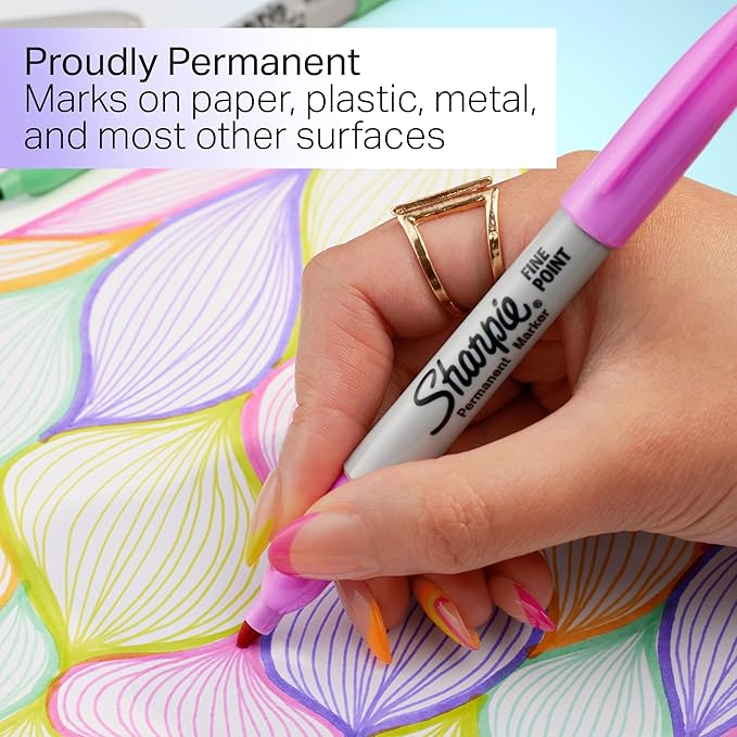 Sharpie Glam Pop Permanent Markers Fine Tip Marker Set Coloring Art Drawing Writing Markers Assorted Colors 24 Count