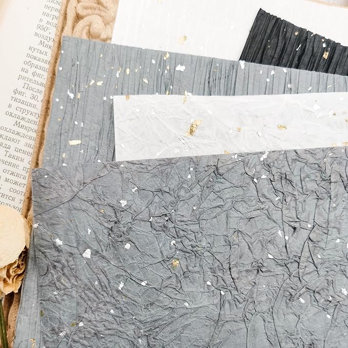 A5 Size black white gray Textured Fabric Art Paper And Textured Fabric paper 6PCS For Handicraft Production, Junk Journaling Supplies, Card Making, Collage Art Decoration.
