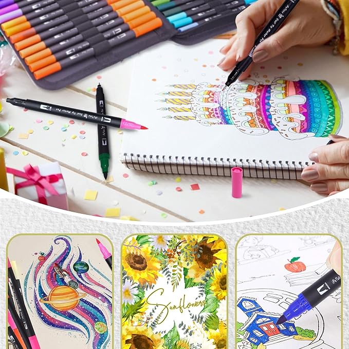 Double Tip Brush Pens Art Markers (72 Colors) - Fine Tip Acrylic Coloring Markers for Painting, Highlighting, and Card Making; Ideal for Adults, DIY Enthusiasts, and Craft Lovers
