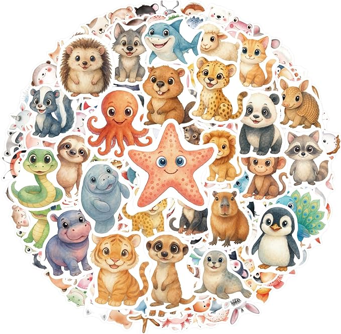 300 Pcs Cute Animal Stickers for Kids Water Bottle Teaching Reward Laptop Phone Case Scraobooking Kindle Suitcase Stationery Diary Notebook Craft, Waterproof Vinyl Stickers