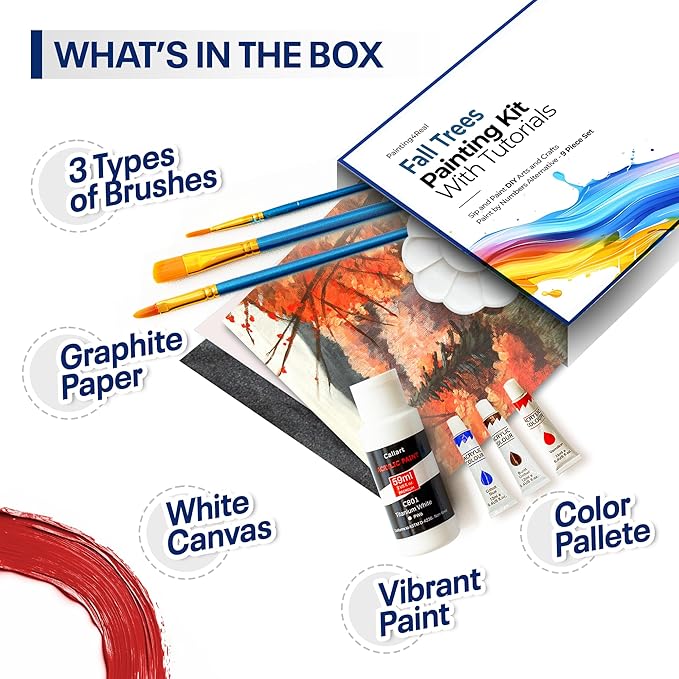 Painting4Real DIY Art Painting Kit for Adults – Learn to Paint Fall Trees with Video Tutorials – 9 Pieces Acrylic Paint Set for Adults –Perfect Christmas Crafts & Holiday Gifts for Art Lovers