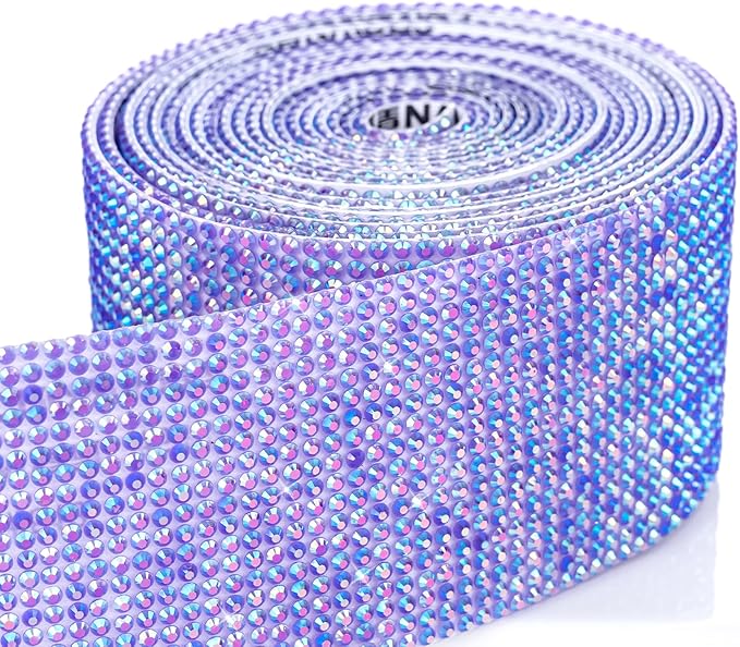 Novani Self Adhesive Rhinestone Ribbon, 1.57 Inch Wide 3 Yards 1 Roll, Deep Purple AB Crystal Diamond Bling Strips for DIY Crafts, Home Decor, Clothing,Shoes, Car Decoration