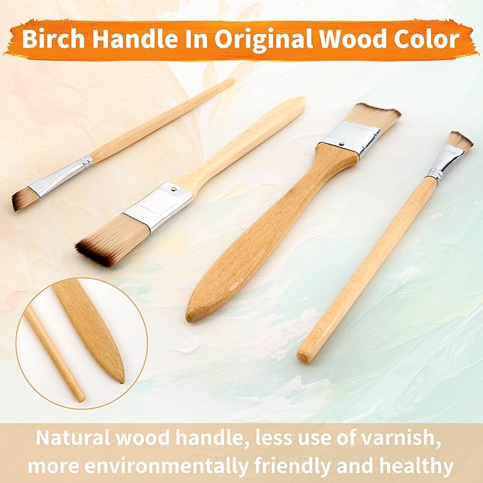 Paint Brush Set, 25 Pcs Professional Paint Brushes for Acrylic Painting with Birch Handle, Canvas Bag, Flexible and Elastic Nylon Wool, Strong Water Absorption, for Oil, Watercolor, and Gouache