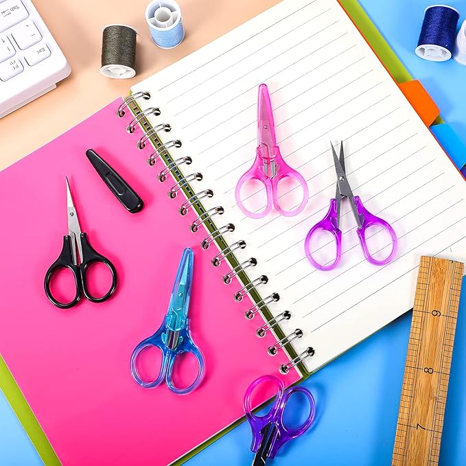 Small Craft Scissors 3.4" Tiny Travel All Purpose Scissors Stainless Steel Sharp with Cover Straight Tip Mini Sewing for Back to School Cutting Paper Trimming School DIY Projects(Fresh Color,8 Pcs)