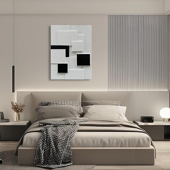 Art 40x28 inches Modern Minimalist Black and White Abstract Art Oil Painting Hand-Painted Canvas Art Painter House Wall Decorative