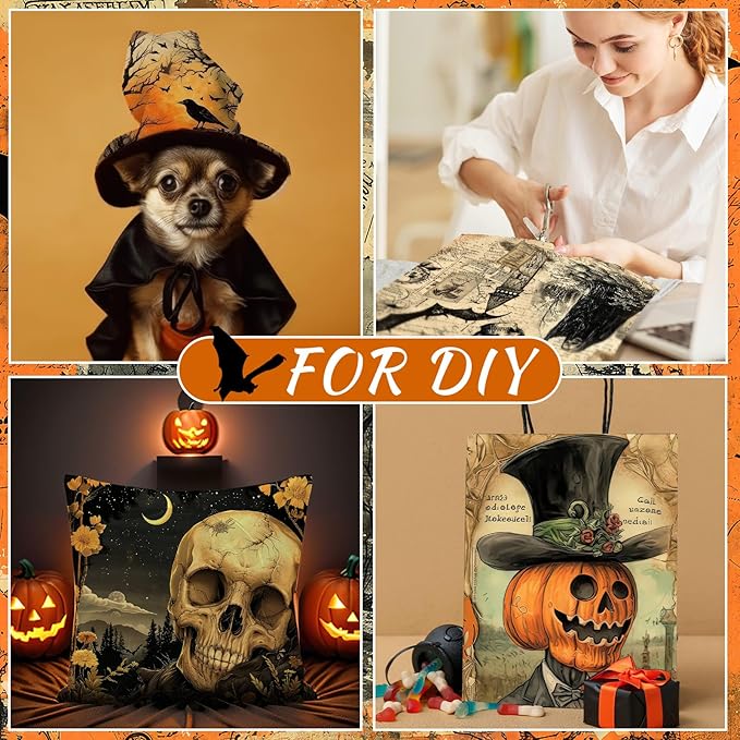 Hahafelt 10 Pcs 20 x 20 Inch Gothic Quilting Fabric Bundles Gothic Skull Owl Ghost Themed Square Fabric by The Yard Scary Horror Patchwork Precuts Supplies for DIY Sewing Crafting Supplies