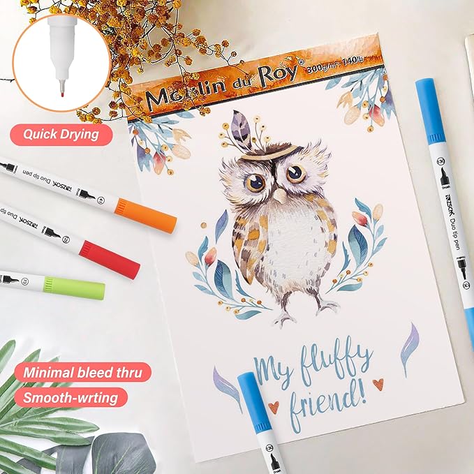 ZSCM Art Duo Tip Brush Markers Set, 60 Colors Fine Brush Tip Artist Drawing Pens Set with Coloring Book, for Adult Sketching Journal Planner Gifts