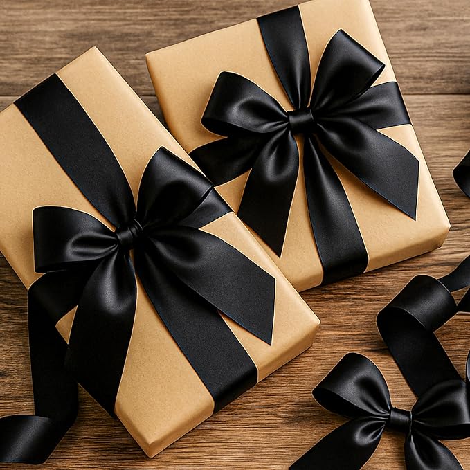 Fullive 1 1/2 Inch Black Ribbon, 30 Yards Black Ribbon for Gift Wrapping, Solid Polyester Satin Halloween Ribbons for Graduate Halloween Decorations DIY Hair Bows Floral Arrangements Wrapping Bouquet