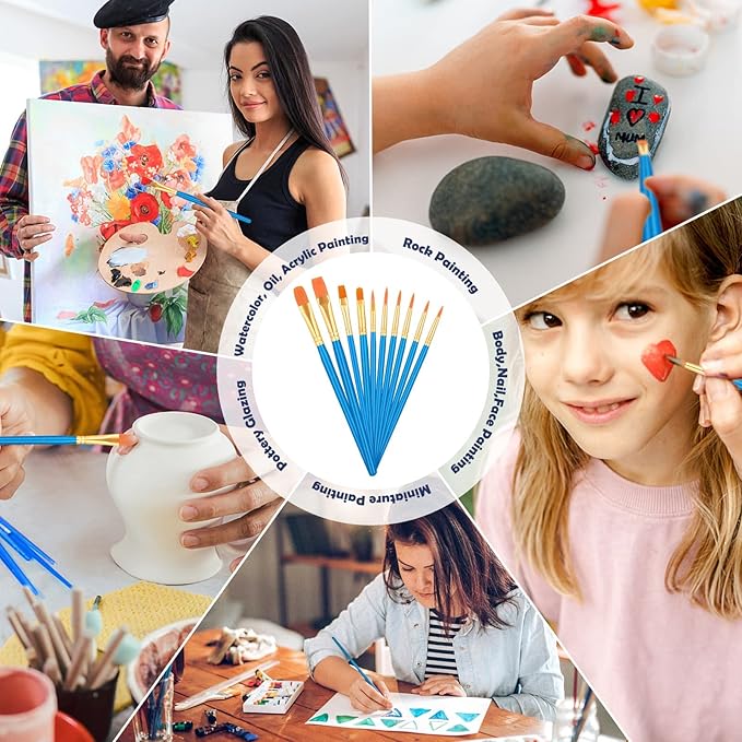Paint Brushes for Acrylic Painting, 120 Pcs Paint Brushes Set Acrylic Painting Brushes Bulk Multipurpose Brush for Canvas Watercolor Face Painting Fabric Rock Pumpkin