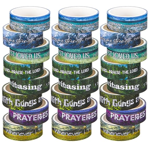Janlaugh 24 Rolls Christian Washi Tape Gifts Bulk Religious Inspirational Scripture Supplies Scenery Bible Verse Washi Tape for Bible Journaling Study Crafting Spring Gifts Favors