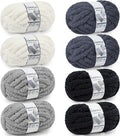 Chunky Yarn for Hand Knitting - #10 Chunky Chenille Yarn, Jumbo Big Thick Chunky Yarns for Crocheting, Super Bulky Chunky Knit Blanket Yarns, 8 Skein (25yd, 8oz/Skein), Cream & Multi Grey