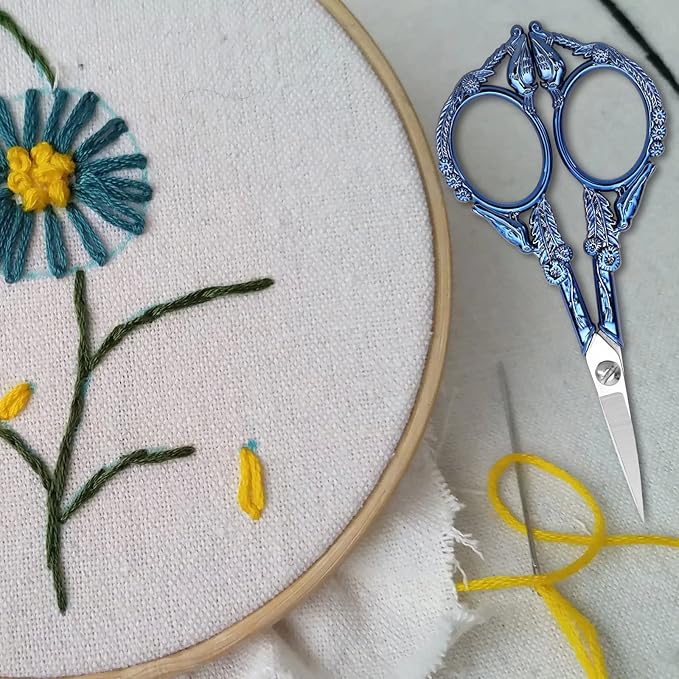 Embroidery Scissors, Small Sharp Pointed Detail Shears for DIY Craft Needlework Yarn Sewing Cross Stitch Thread Cutting Handicraft Tool, 4.6in Blue Little Bird