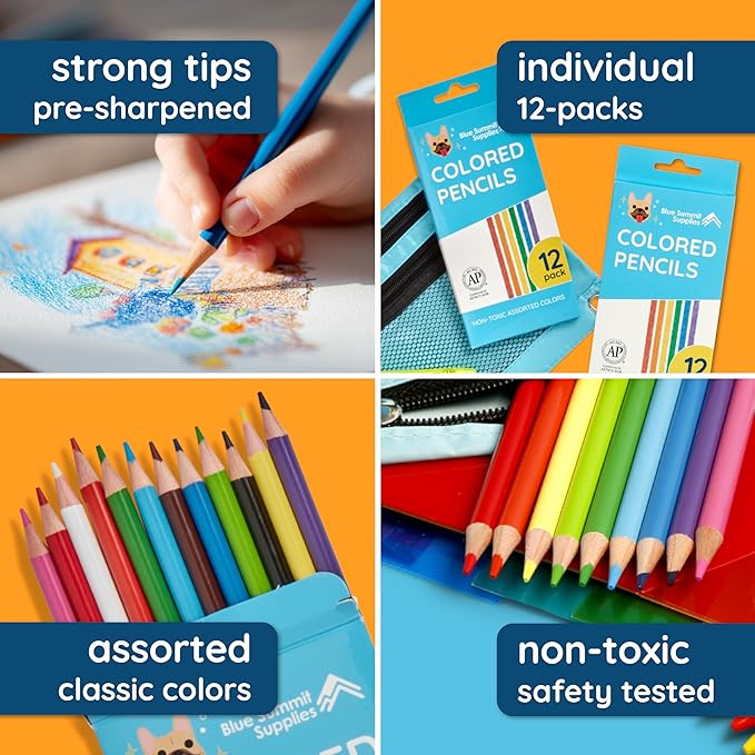 Blue Summit Supplies 144 Colored Pencils Bulk Classroom, Colored Pencil for Kids Bulk, Sharpened for Coloring, Assorted Colors, 12 Count boxes, 12 Total Boxes