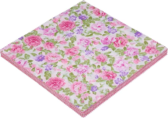 42Pcs 10" Layer Cakes, Pre-Cut 10x10 Fabric Quilt Squares Bundles for Sewing Patchwork, Quilting Supplies, Layer Cake Fabric for Quilting 10 inch - Pink