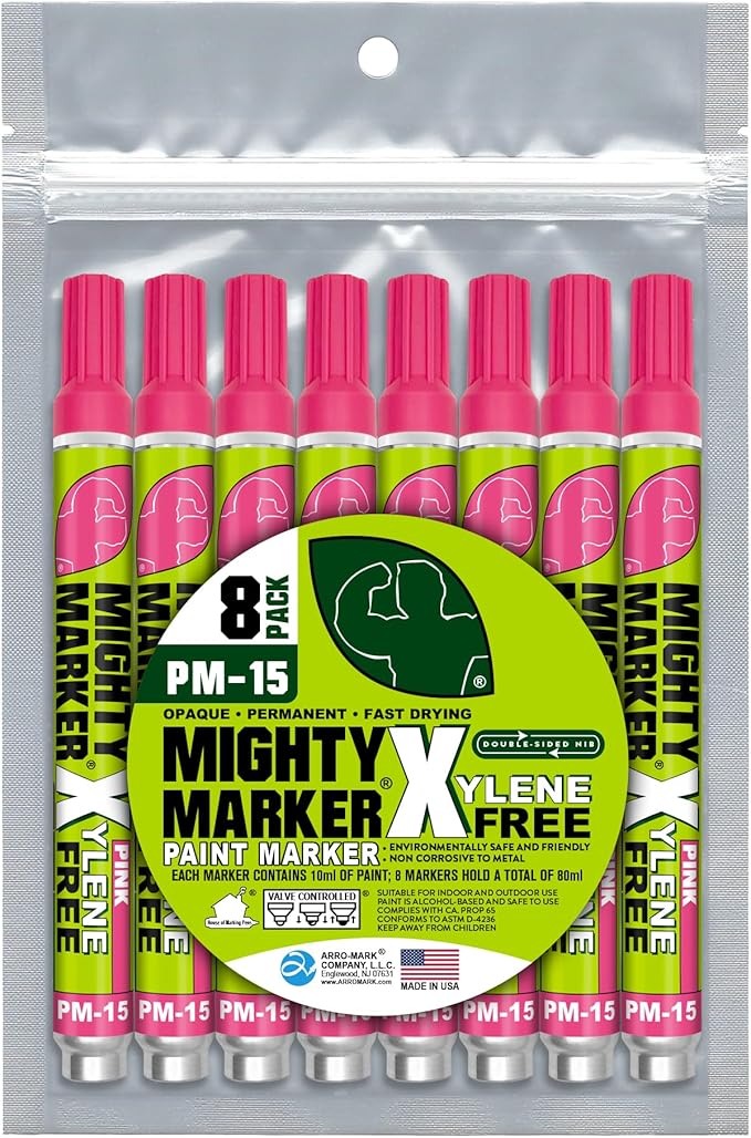 PM-15, Eco-Friendly Paint Marker, Alcohol-Based & Xylene-Free, Waterproof & Permanent, 10ml, 2.3mm Tip, 8 Bonus Tips, Made in USA, Pink 8 Pack