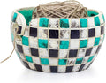 Nagina International Exquisite Premium Yarn Ball Storage Bowls | Hand Painted Lovely Decor Yet Functional Yarn Dispenser (Large (7 x 7 x 4 Inches), Tiled Junk)