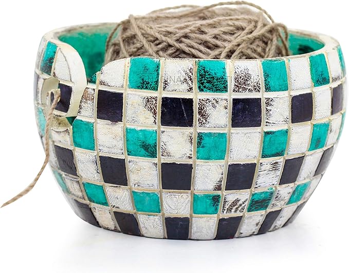 Exquisite Premium Yarn Ball Storage Bowls | Hand Painted Lovely Decor Yet Functional Yarn Dispenser (Small (6 x 3 x 6 Inches), Tiled Junk)