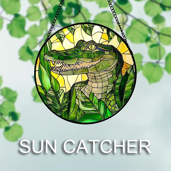 Stained Glass Window Hanging 4 Pcs Set Green Plants Animals Theme Large 11.8" - Bird Tiger Suncatcher Door Garden Sun Catcher Decor Birthday for Mom Woman Nana Men Friend