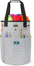 PAVILIA Crochet Bag Knitting Bag Organizer, Yarn Bag Storage Tote for Crocheting On The Go, Knitting Accessories Supplies Holder with Grommets, Gift for Crochet Lovers Knitters (Chevron Gray)