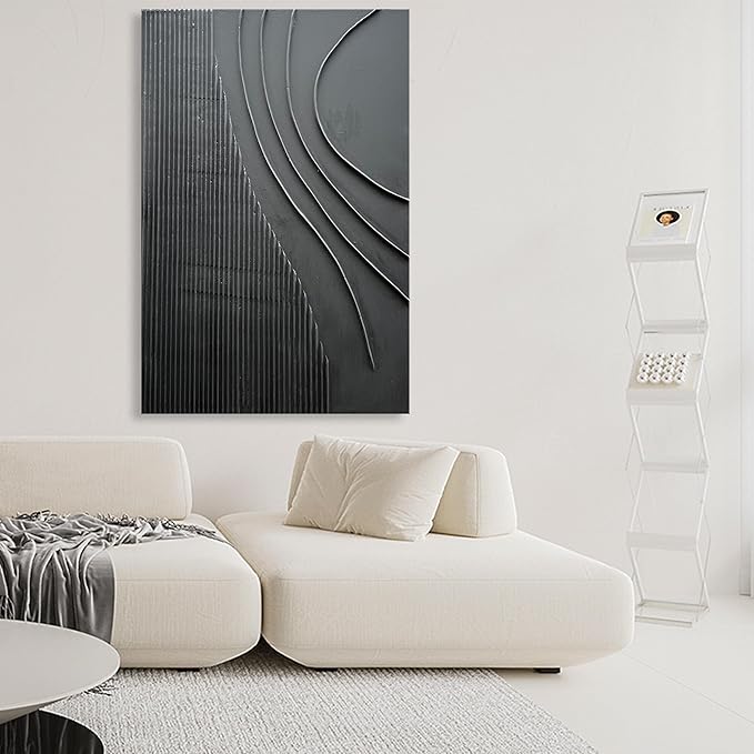 NANKAI Art Hand-Painted Thick Texture Black Minimalist Oil Painting Large Home Wall Decorative Art Oil Painting 45x30 inches