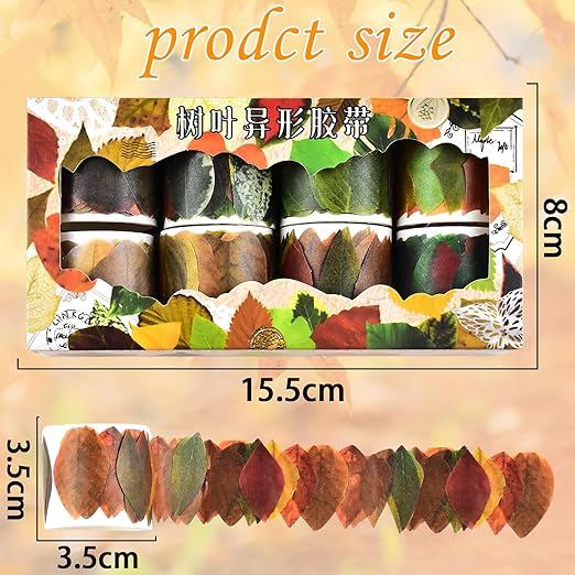 8 Roll Leaves Washi Tape Masking Tape Decorative Fallen Leaves Aesthetic Stickers for DIY Diary Planner Scrapbooking Art Craft Supplies (50Petals/Roll, Box Set)