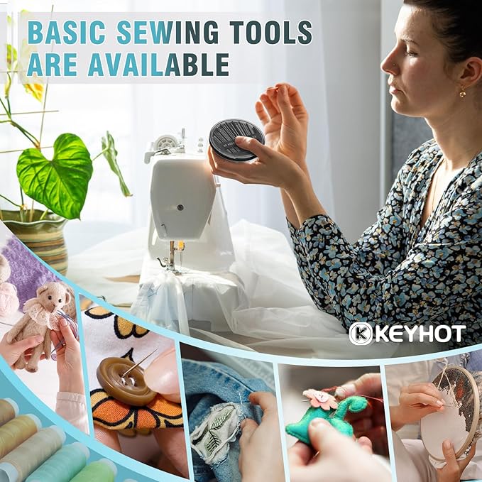 KEYHOT Sewing kit Basic,Needle and Thread Kit,Travel Small Sewing Machine Supplies for Adults Beginners Men, Home Travel Emergency Including Scissors Measure Tape Needle Threader (87pcs)