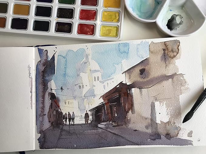 tumuarta Watercolor Journal, 3.5x5.5”, 140 LB, 300 GSM, Cotton Paper, Cold Press, 24 Sheets, 48 Pages, Watercolor Paper Sketch Books for Use As Mixed Media Pad On The Go