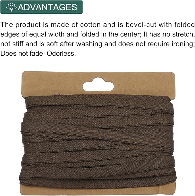 MECCANIXITY 1/4 Inch Double Fold Bias Tape Cotton Continuous Bulk Bias Tape for Sewing,Seaming Quilting Hemming Binding Crafts (Brown 12 Yards)
