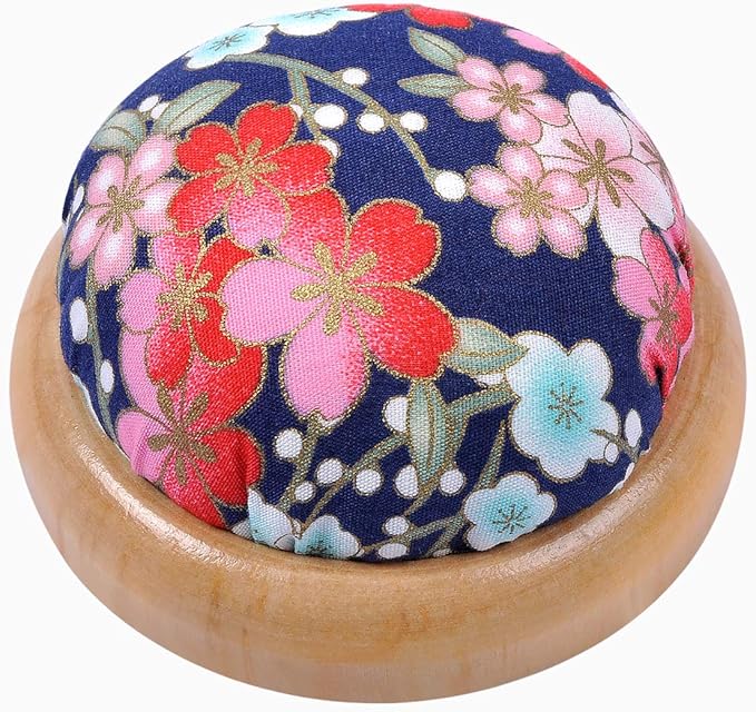 eZAKKA Pin Cushion, Wooden Base Pin Cushions for Sewing Round Pin Needle Holder for DIY Crafts (Japanese Style)