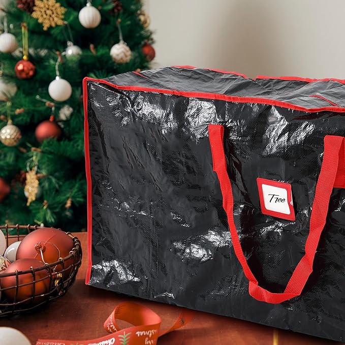 Amylove 4 Pcs Large Christmas Tree Storage Bags Heavy Duty Xmas Zippered Bags Bulk Waterproof Plastic Christmas Tree Container with Carry Handles(7.5 ft,Black)