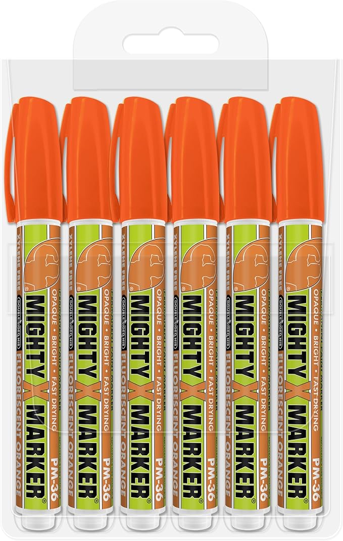 PM-36 Paint Marker, 2.3mm Bullet Tip, Permanent & Waterproof, DIY Crafts, Drawing, Glass, Ceramic, Stone, 6 Bonus Reversible Tips, Made in USA, Fl. Orange 6 Pack