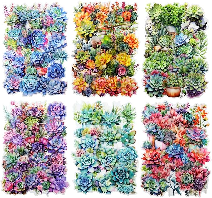 120Pcs Colorful Succulent PET Stickers, Vibrant Multicolor Botanical Designs for Journaling, Scrapbooking, DIY Crafts, and Creative Projects