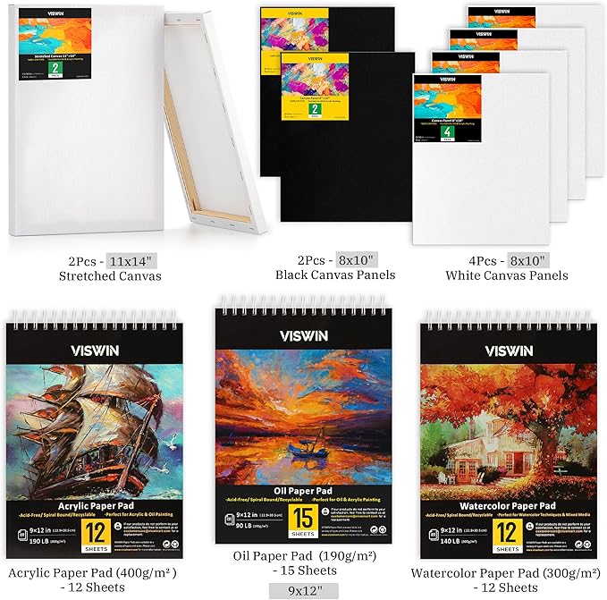 VISWIN Professional All-in-One Art Painting Kit with Aluminum & Beech Wood Easel, 96 Acrylic, Watercolor & Oil Paint Set, Canvas, Painting Set with Complete Art Supplies for Adult, Artist, Beginner