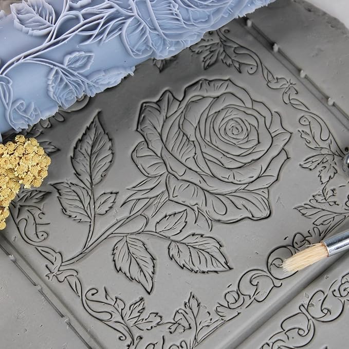 Rose Clay Texture Roller (4") - Flower Set #01 - Embossing Pattern Roller for Polymer & Ceramic Clay, Pottery & Crafts