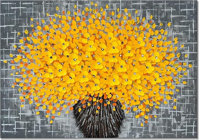 Alenoss Yellow Flower 3D Oil Painting, 40x28 inches Large Abstract Modern Canvas Wall Art Home Decorations Painting on Canvas Wall Pictures Floral Artwork Ready to Hang