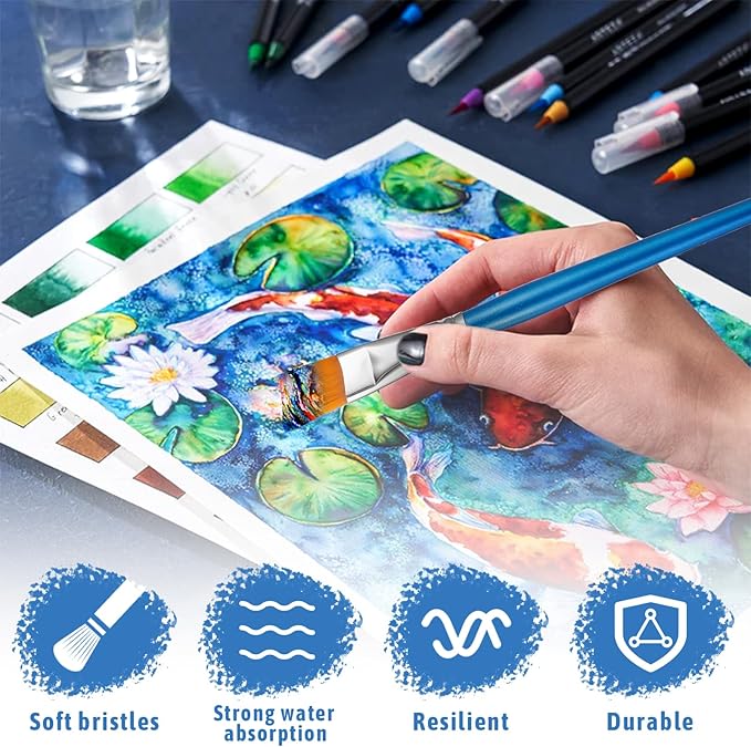 32 Pcs 1 Inch Flat Paint Brushes for Acrylic Painting Watercolor Large Acrylic Paint Brush Artist Painting Brush with Wooden Handles for Acrylic, Watercolor, Oil, Crafts, Face Body Art