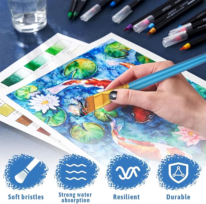 32 Pcs 1 Inch Flat Paint Brushes for Acrylic Painting Watercolor Large Acrylic Paint Brush with Wooden Handles for Acrylic, Watercolor, Oil, Crafts, Face Body Art, Golden