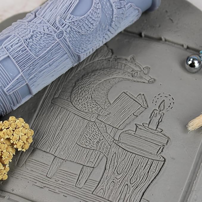 Badger Clay Texture Roller (4") - Storybook Set #01 - Embossing Pattern Roller for Polymer & Ceramic Clay, Pottery & Crafts