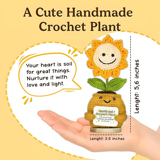 TUHNG & HYOO Emotional Support Crochet Positive Sunflower Plant Appreciation Messages Gifts, Positive Emotional Handmade Crochet Plant Decor Stuff Gifts for Women Men Friends