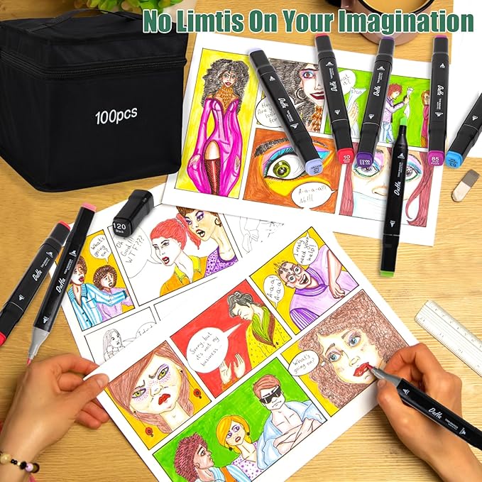 100 Colors Alcohol Markers Set, Dual Tips Blender Art Markers for Drawing Sketching Coloring Artist Pens and Underlining, Professional Permanent Sketch Markers for Kids Adult Coloring