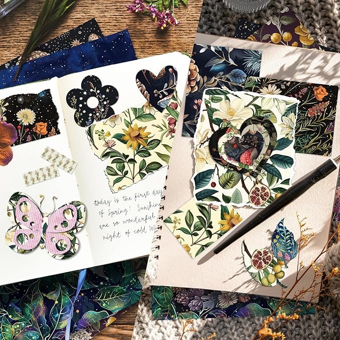 12 Sheets Fantasy Forest Botanical Scrapbook Paper Set 6" x 6" – Vintage Floral Mushroom Nature Craft Paper for Journaling, Decoupage, Origami, Card Making, DIY Art Projects