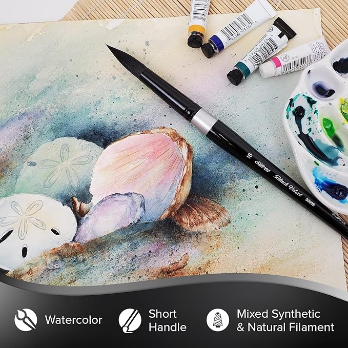 Silver Brush Limited 3000S-18 Black Velvet Round Paintbrush for Watercolor, Gouache, Inks, & Dyes, Size 18, Short Handle