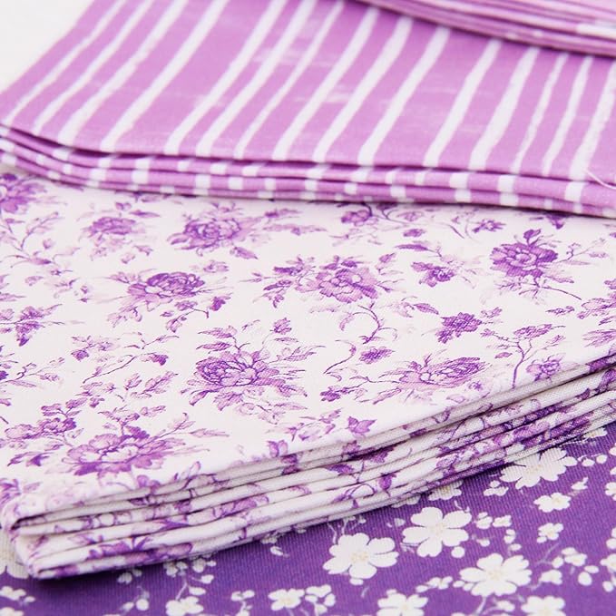 Threadart Exclusive 20 Fat Quarter Bundles - Lavender Vintage Prints 100% Cotton Fabric - Premium 100% Cotton Quilting Fabric - No Duplicates - Full Size Fat Quarters 18"x21" - Lavender