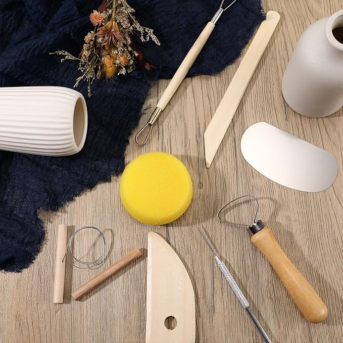 Leriton 160 Pcs Pottery Tool Kit Sculpting Clay Tool Includes Clay Cutting Modeling Trimming with Wooden Handles Carving Kit for Beginners Carving Shaping