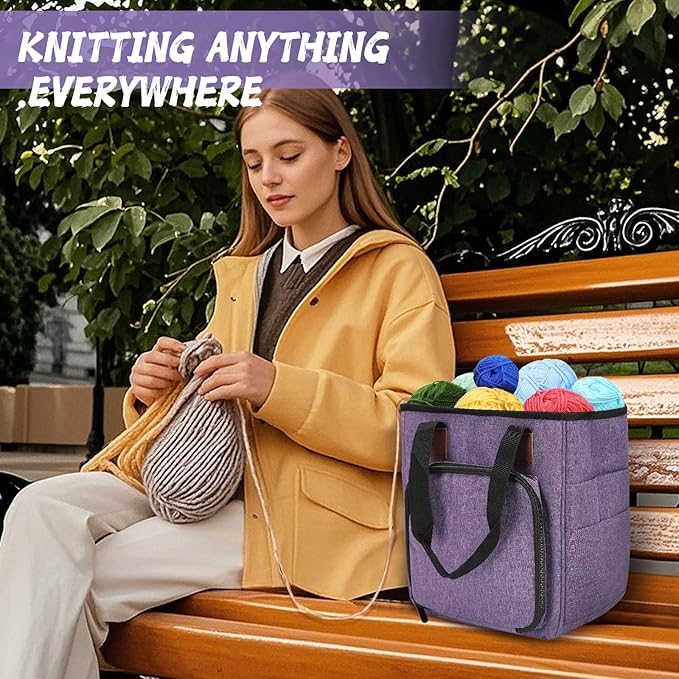 Crochet Bag Organizer, Knitting Yarn Bag Tote on the go, Crocheting Storage for knitters Supply Only Bag No Accessories(Purple)