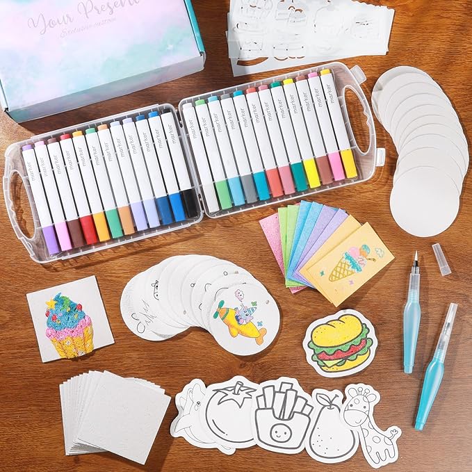 78 Pcs Magic 3D Foam Texture Painting Kit, Magic Puffy Paint Kit, Including 46 Pcs Foam Texture Paper, 24 Colors Acrylic Marker Pen, 4 Drawing Templates, 2 Water Brushes, Art Painting Kits