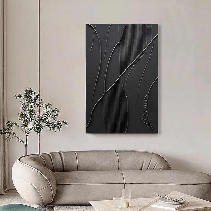 NANKAI Art Hand-Painted Modern Minimalist Abstract Art Black Texture Oil Painting Large Home Wall Art Deco Oil Painting 45x30 inches