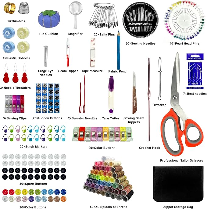 HYHJMISTY Sewing Kit for Adults, 50 Color Sewing Thread Kit, 295PCS Sewing Accessories with Ergonomic Scissors, Portable Professional Mending Essentials for Travel, Home, Beginners