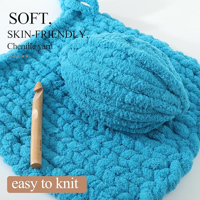 Chunky Yarn for Hand Knitting, No7 Thick Yarn, 250Grams 32Yards, Pack of 4, Perfect for Knitters and Crafters (Lake Blue)